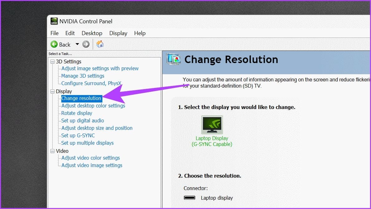 withborder_Click-on-Display-and-then-click-on-Change-Resolution كيفية رفع تردد التشغيل على الشاشة: NVIDIA و AMD و Intel GPUs