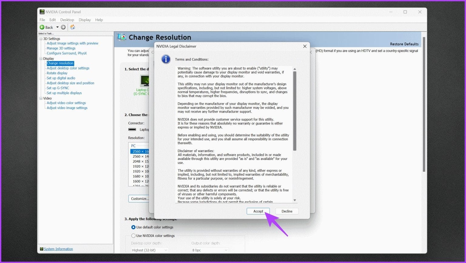 withborder_click-on-Accept-to-proceed-1536x868-1 كيفية رفع تردد التشغيل على الشاشة: NVIDIA و AMD و Intel GPUs