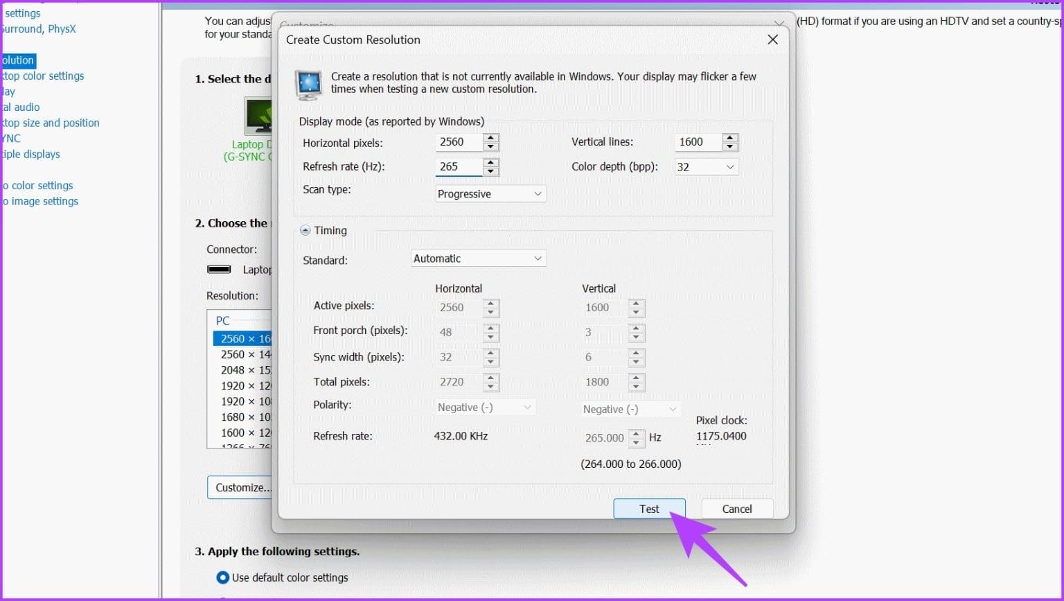 withborder_click-on-Test-to-check-if-it-works-1536x867-1 كيفية رفع تردد التشغيل على الشاشة: NVIDIA و AMD و Intel GPUs