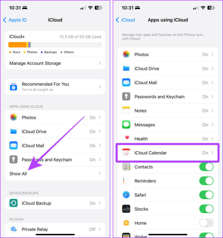 Apps-using-iCloud-page-iPhone-768x820-1 6 طرق سهلة لإزالة أو حذف Calendar من iPhone