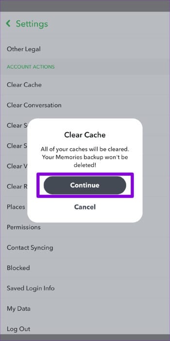 Clear-Snapchat-Cache-2-512x1024-1 8 طرق لإصلاح عدم تشغيل مقاطع الفيديو في Snapchat على Android وiPhone