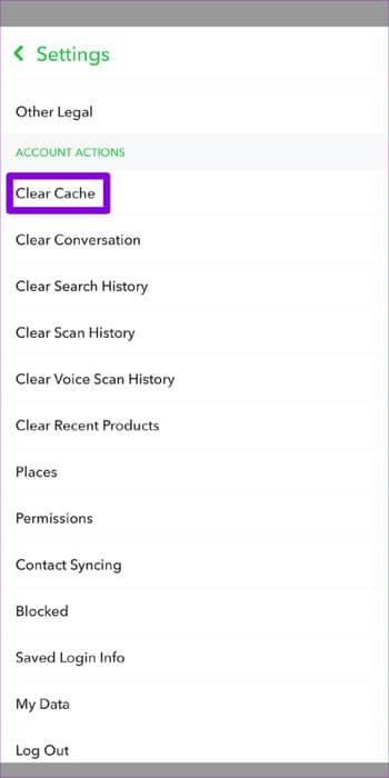Clear-Snapchat-Cache-Data-2-512x1024-1 8 طرق لإصلاح عدم تشغيل مقاطع الفيديو في Snapchat على Android وiPhone