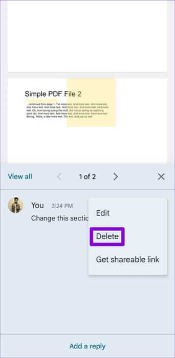 Delete-a-Comment-From-PDF-Document-500x1024-1 كيفية إضافة تعليق توضيحي إلى ملف PDF باستخدام تطبيق Google Drive على Android