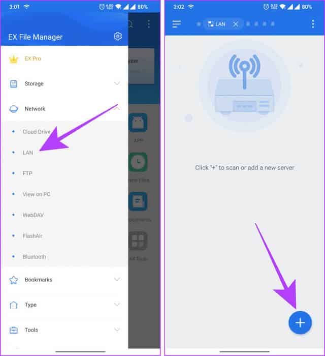 EX-File-Manager-Network-Options 4 طرق لنقل الملفات بين Mac وAndroid لاسلكيًا