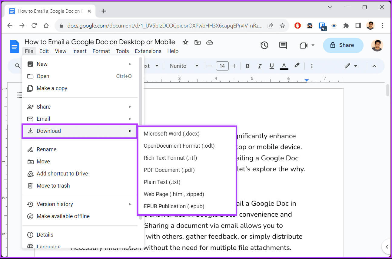 كيفية إرسال Google Doc عبر البريد الإلكتروني على سطح المكتب أو الهاتف المحمول - %categories