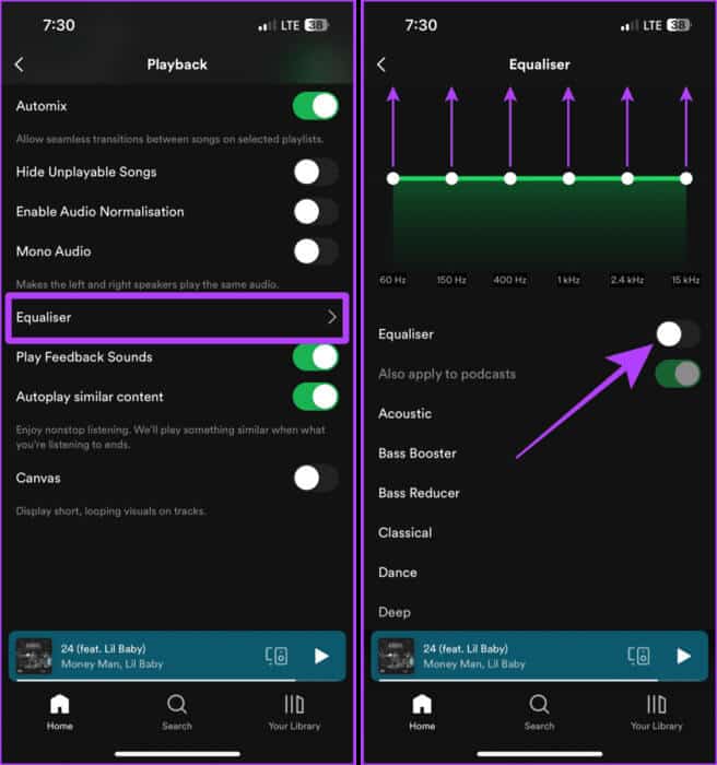 Equalizer-Settings-in-Spotify-on-Mobile كيفية جعل Spotify أعلى صوتًا على سطح المكتب والهاتف المحمول