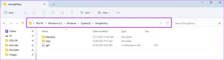 Group-Policy-Folder-on-File-Explorer-768x206-1 أفضل 4 طرق لعمل نسخة احتياطية لمحرر نهج المجموعة المحلي على Windows 11