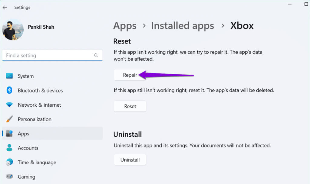 Repair-Xbox-App-on-Windows-1024x609-1 أفضل 6 إصلاحات لعدم عرض تطبيق Xbox الألعاب المثبتة على Windows