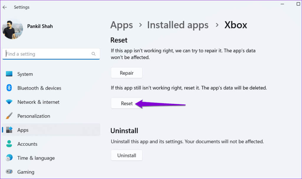 Reset-Xbox-App-on-Windows-1024x609-1 أفضل 6 إصلاحات لعدم عرض تطبيق Xbox الألعاب المثبتة على Windows