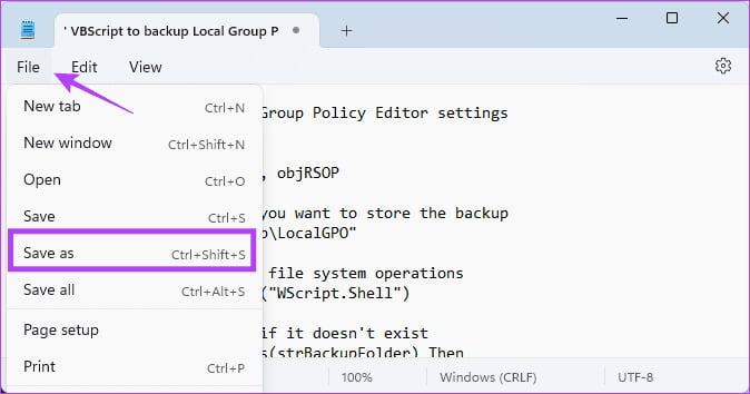 Saving-VBS أفضل 4 طرق لعمل نسخة احتياطية لمحرر نهج المجموعة المحلي على Windows 11