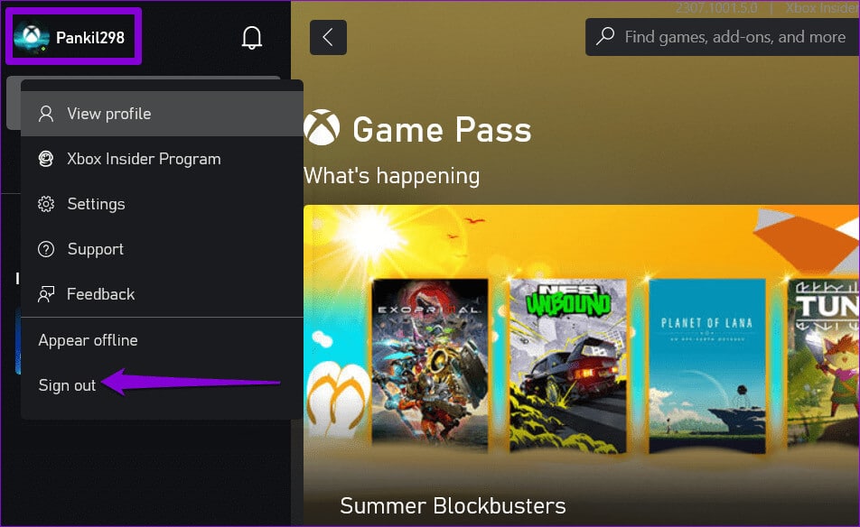 Sign-Out-of-Xbox-App أفضل 6 إصلاحات لعدم عرض تطبيق Xbox الألعاب المثبتة على Windows