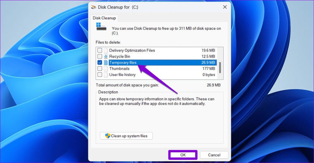 Temporary-Files-Disk-Cleanup-1024x532-1 أفضل 6 إصلاحات لعدم عرض تطبيق Xbox الألعاب المثبتة على Windows