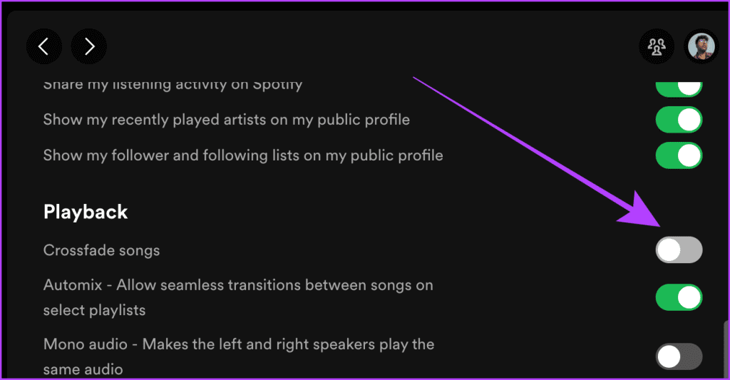 Turn-Cross-Fade-Off-on-Spotify-Computer-1024x533-1 كيفية جعل Spotify أعلى صوتًا على سطح المكتب والهاتف المحمول