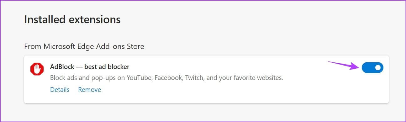 Turn-off-Edge-extension 10 طرق لإصلاح مشكلة "لا يمكن تسجيل الخروج من Facebook" على الهاتف المحمول وسطح المكتب