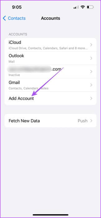 add-account-to-contacts-app-iphone-475x1024-1 أفضل 7 إصلاحات لعدم مزامنة جهات اتصال Outlook على iPhone وMac