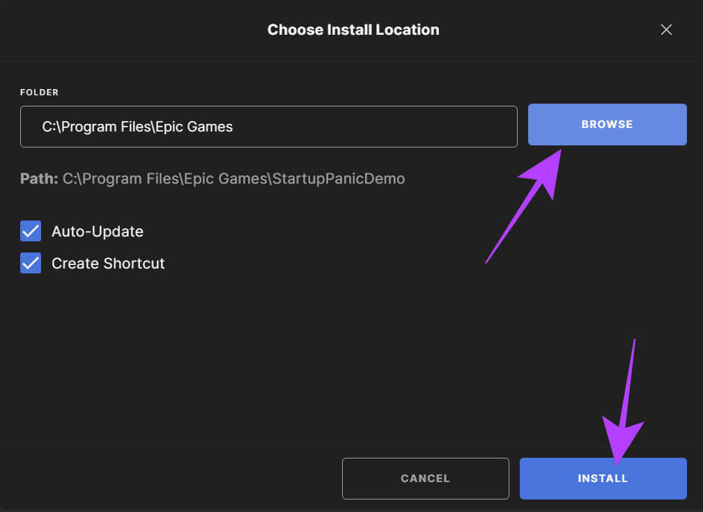 change-the-download-location-in-Epic-Games-and-hit-Install 12 طريقة لإصلاح رمز خطأ II-E1003 في Epic Games