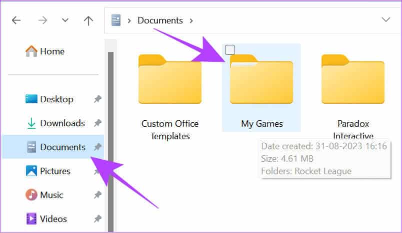 choose-document-and-then-select-my-games 15 طريقة لإصلاح تعطل لعبة Rocket League أو تجمدها