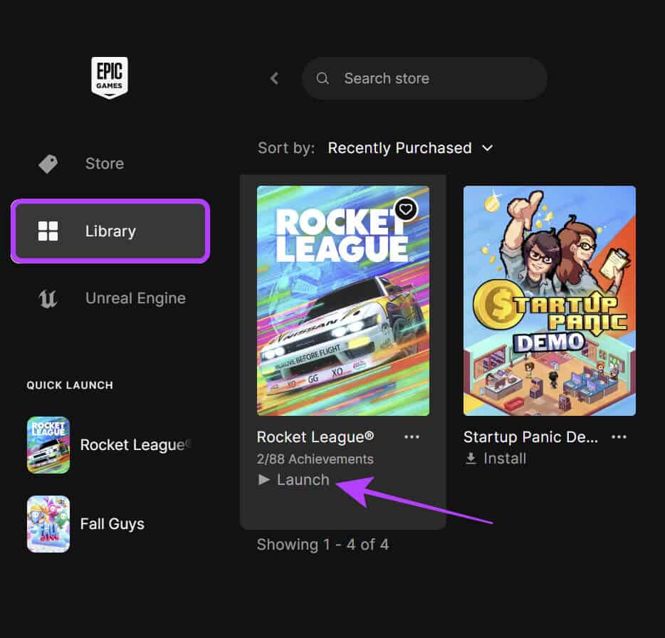 choose-library-and-select-Launch 15 طريقة لإصلاح تعطل لعبة Rocket League أو تجمدها
