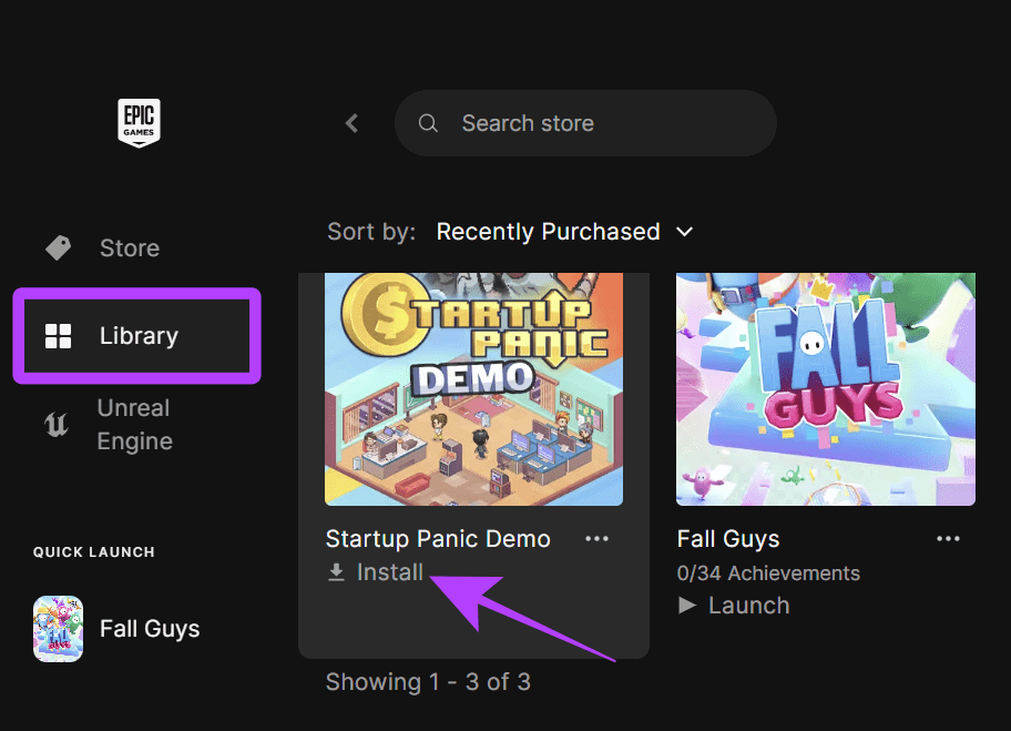 choose-library-and-tap-intall 12 طريقة لإصلاح رمز خطأ II-E1003 في Epic Games