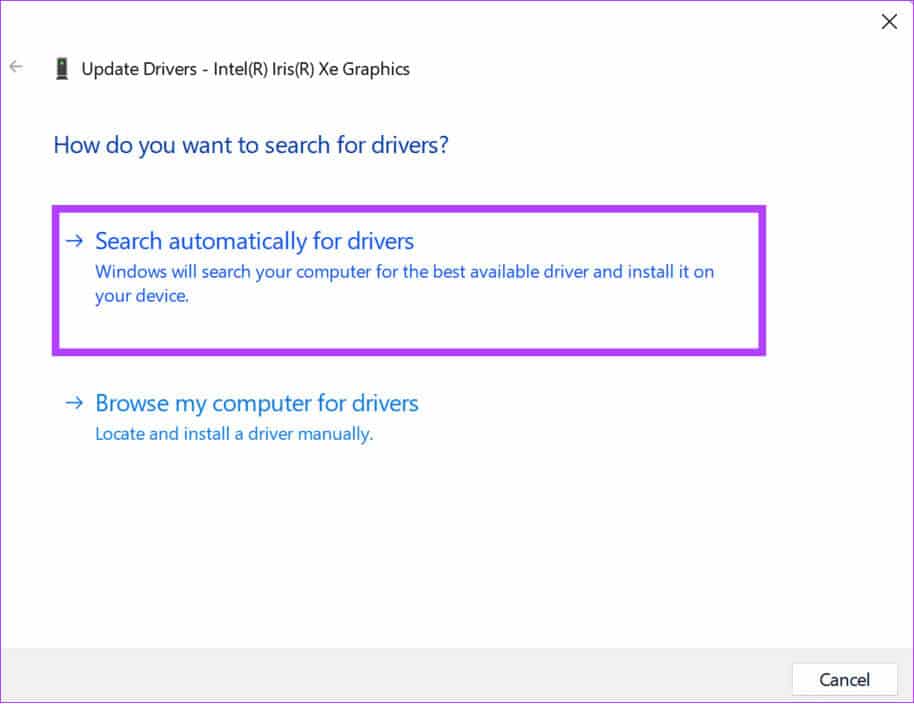 choose-search-automatically-for-drivers-1 15 طريقة لإصلاح تعطل لعبة Rocket League أو تجمدها