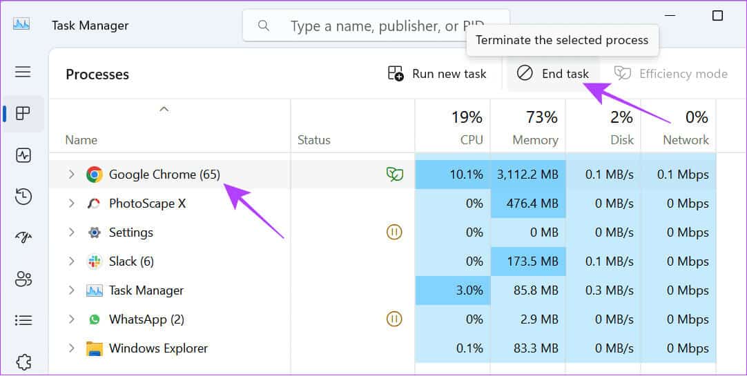 choose-the-browser-and-click-end-task 12 طريقة لإصلاح رمز خطأ II-E1003 في Epic Games