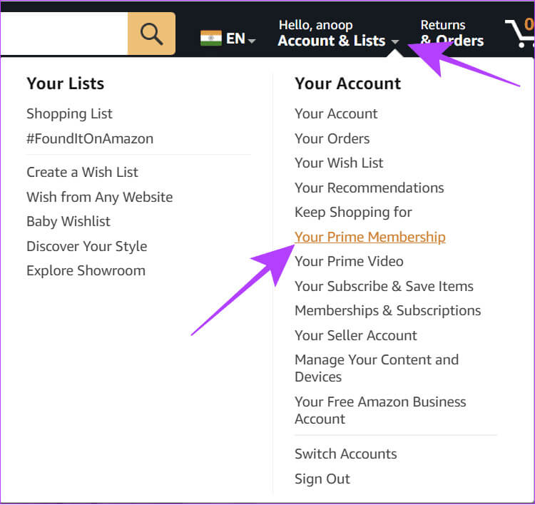 choose-the-down-arrow-and-then-select-Your-Prime-membership 10 طرق لإصلاح رمز الخطأ 5004 أو 5005 على Amazon Prime Video