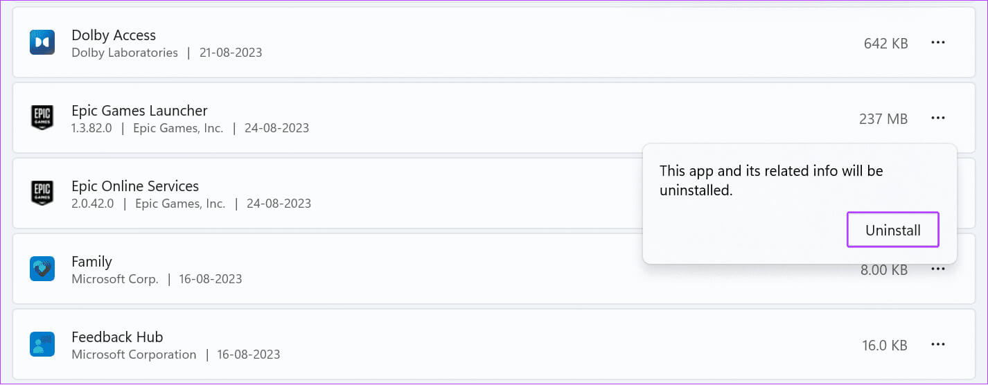 choose-uninstall-to-confirm-3 12 طريقة لإصلاح رمز خطأ II-E1003 في Epic Games
