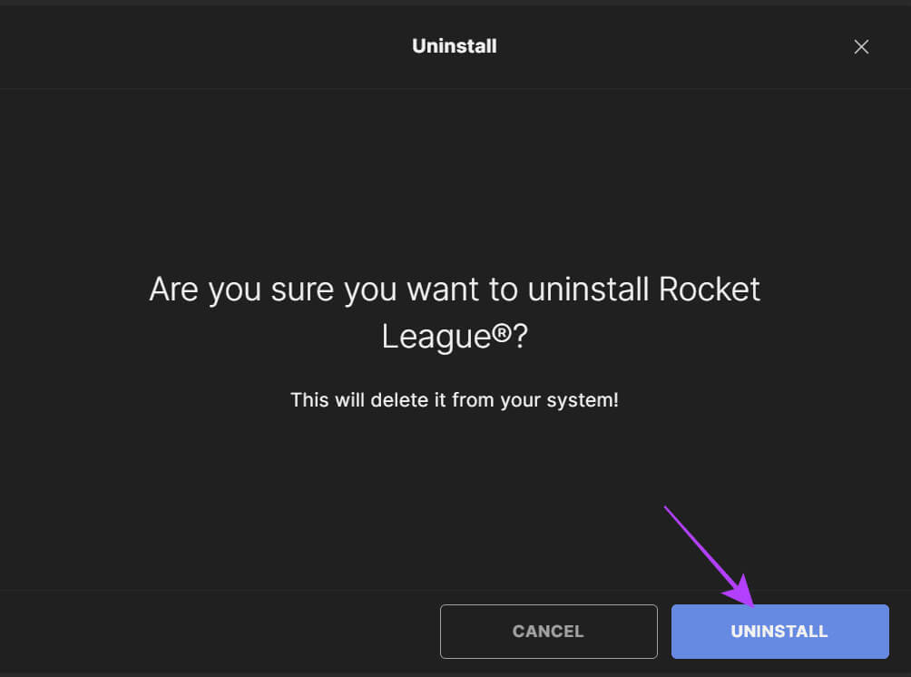 choose-uninstall-to-confirm-7 15 طريقة لإصلاح تعطل لعبة Rocket League أو تجمدها