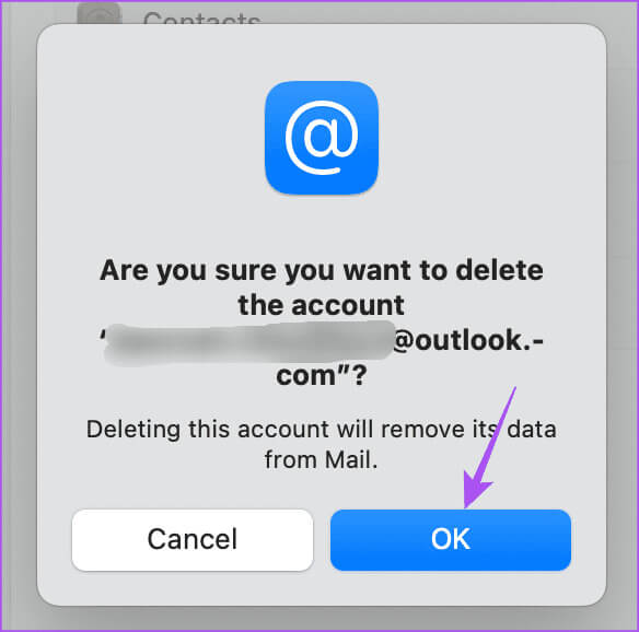 confirm-delete-email-account-Mac أفضل 7 إصلاحات لعدم مزامنة جهات اتصال Outlook على iPhone وMac