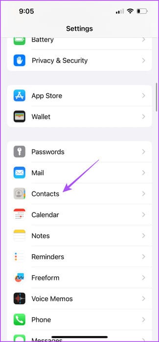 contacts-settings-iphone-475x1024-1 أفضل 7 إصلاحات لعدم مزامنة جهات اتصال Outlook على iPhone وMac