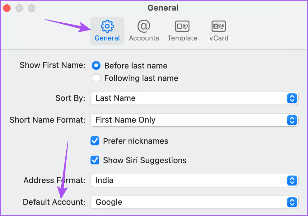 default-account-contacts-settings-Mac أفضل 7 إصلاحات لعدم مزامنة جهات اتصال Outlook على iPhone وMac