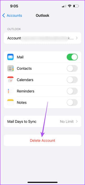 delete-outlook-account-from-contacts-iphone-475x1024-1 أفضل 7 إصلاحات لعدم مزامنة جهات اتصال Outlook على iPhone وMac