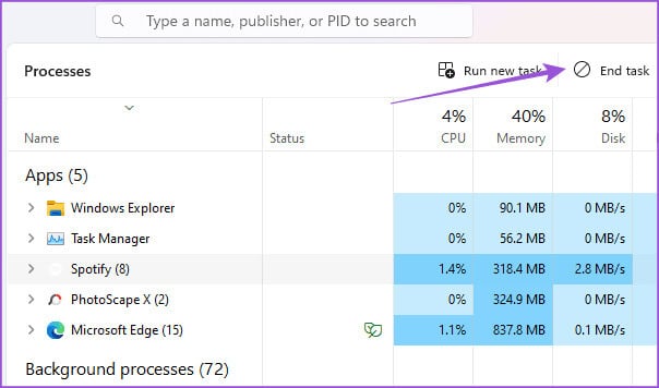 end-task-spotify-windows أفضل 6 إصلاحات لعدم مزامنة Spotify بين الهاتف المحمول وسطح المكتب