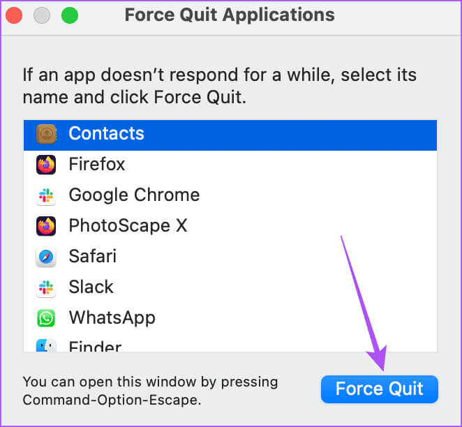 force-quit-contacts-app-Mac-1 أفضل 7 إصلاحات لعدم مزامنة جهات اتصال Outlook على iPhone وMac