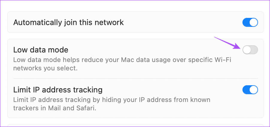 low-data-mode-wifi-settings-mac-1 أفضل 7 إصلاحات لعدم مزامنة جهات اتصال Outlook على iPhone وMac