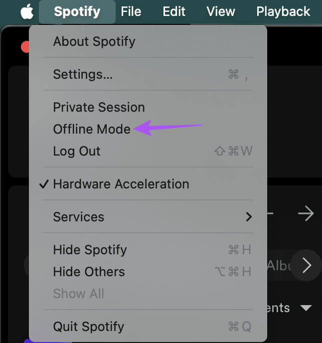 offline-mode-spotify-Mac أفضل 6 إصلاحات لعدم مزامنة Spotify بين الهاتف المحمول وسطح المكتب