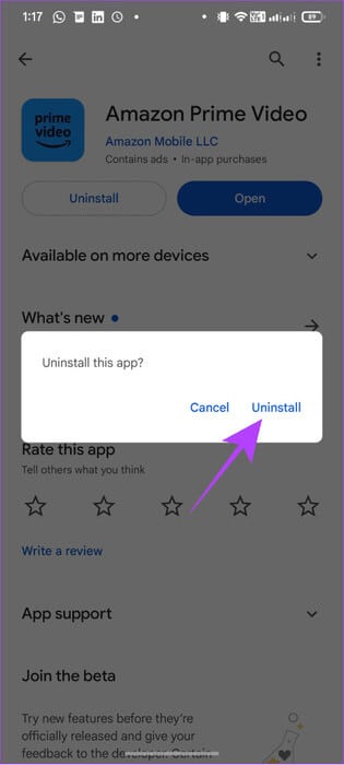 tap-uninstall-to-confirm-461x1024-1 10 طرق لإصلاح رمز الخطأ 5004 أو 5005 على Amazon Prime Video