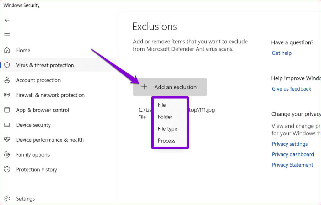 Add-Exclusions-in-Microsoft-Defender-1024x656-1 أفضل 6 إصلاحات لخطأ لا يمكن الوصول إلى مسار الجهاز المحدد أو خطأ في الملف على Windows
