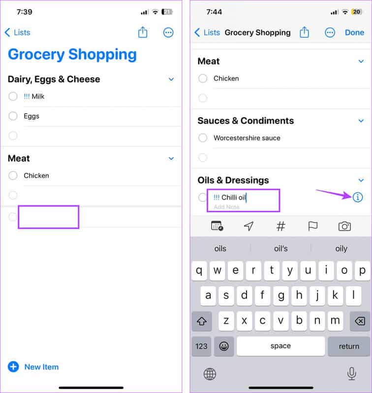 Add-item-in-different-space كيفية إنشاء ومشاركة قائمة التسوق على iPhone
