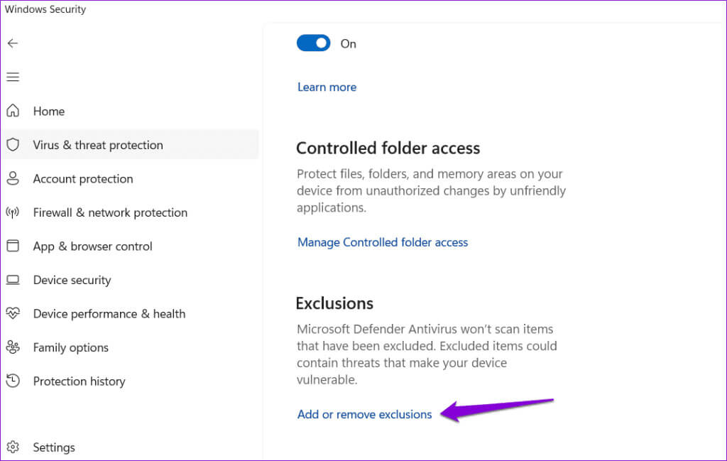 Add-or-Remove-Exclusions-in-Microsoft-Defender-1024x649-1 أفضل 6 إصلاحات لخطأ لا يمكن الوصول إلى مسار الجهاز المحدد أو خطأ في الملف على Windows
