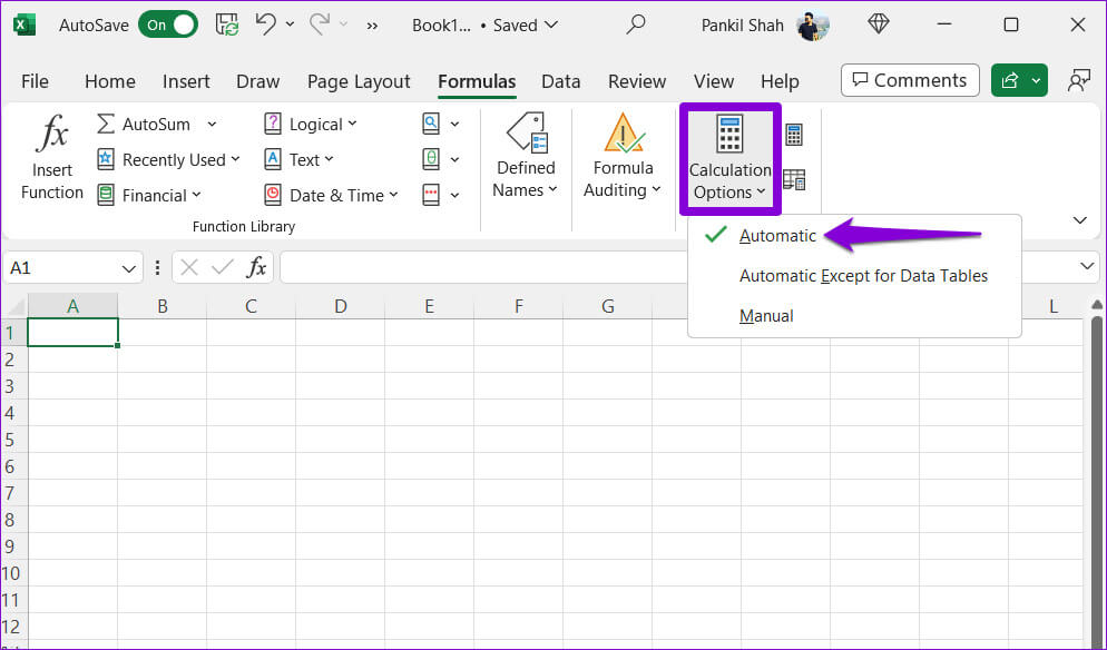 Calculation-Options-in-Excel أفضل 7 طرق لإصلاح مشكلة عدم عمل الملء التلقائي في Microsoft Excel على Windows
