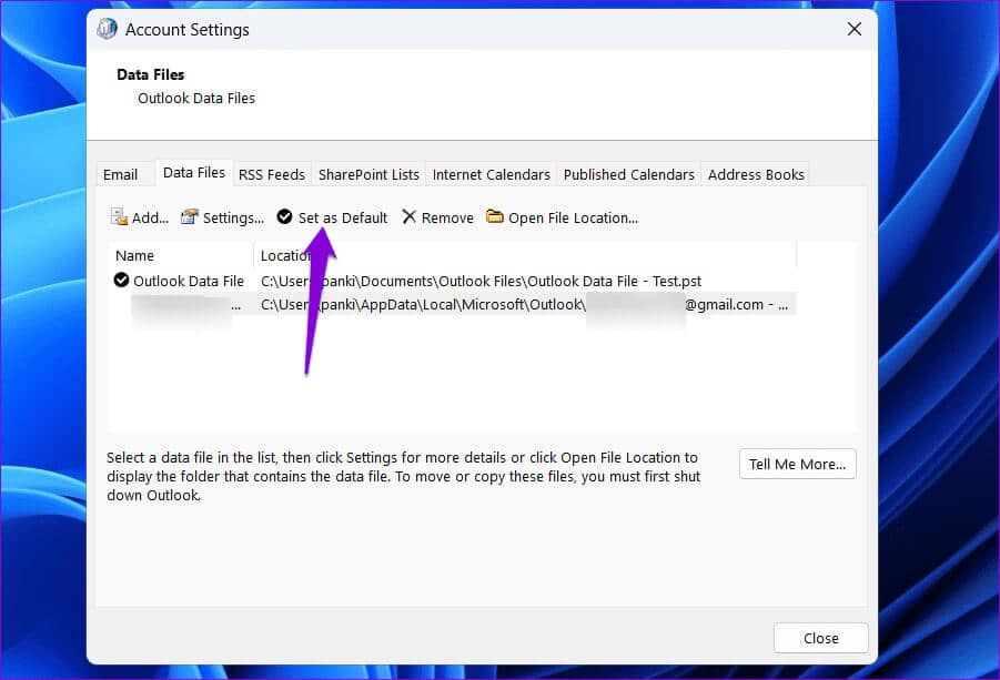 Change-Default-Outlook-Data-File أفضل 5 طرق لإصلاح خطأ لا يمكن الوصول إلى ملف بيانات Outlook على Windows