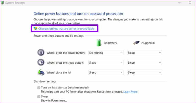 Change-Unavailable-Power-Settings-1-768x403-1 أفضل 6 طرق لإصلاح عدم إيقاف تشغيل جهاز الكمبيوتر بعد إيقاف التشغيل على Windows