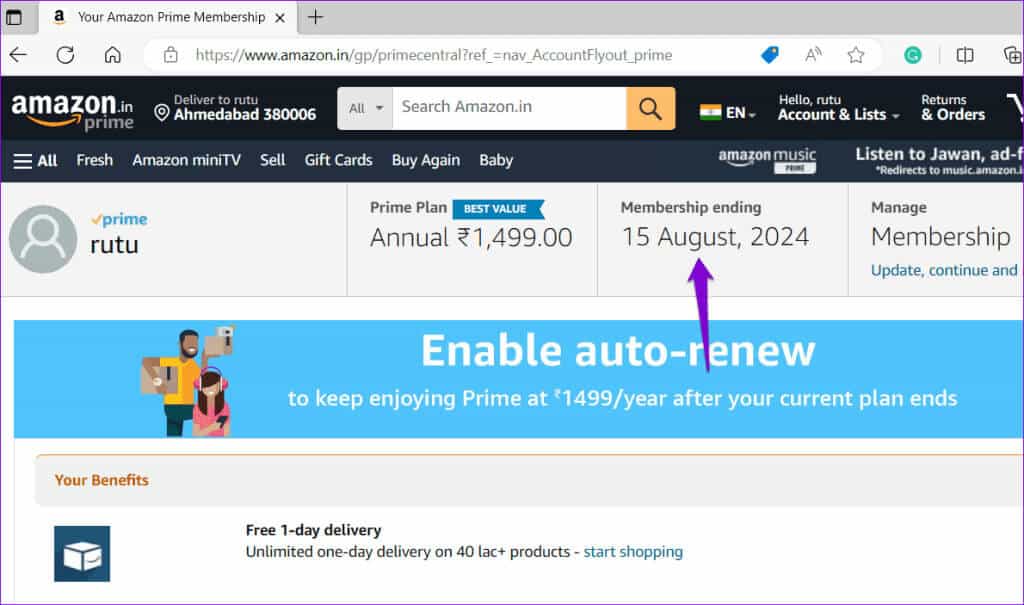Check-Amazon-Prime-Subscription-1024x605-1 أفضل 9 طرق لإصلاح عدم تنزيل Amazon Music على Android وiPhone