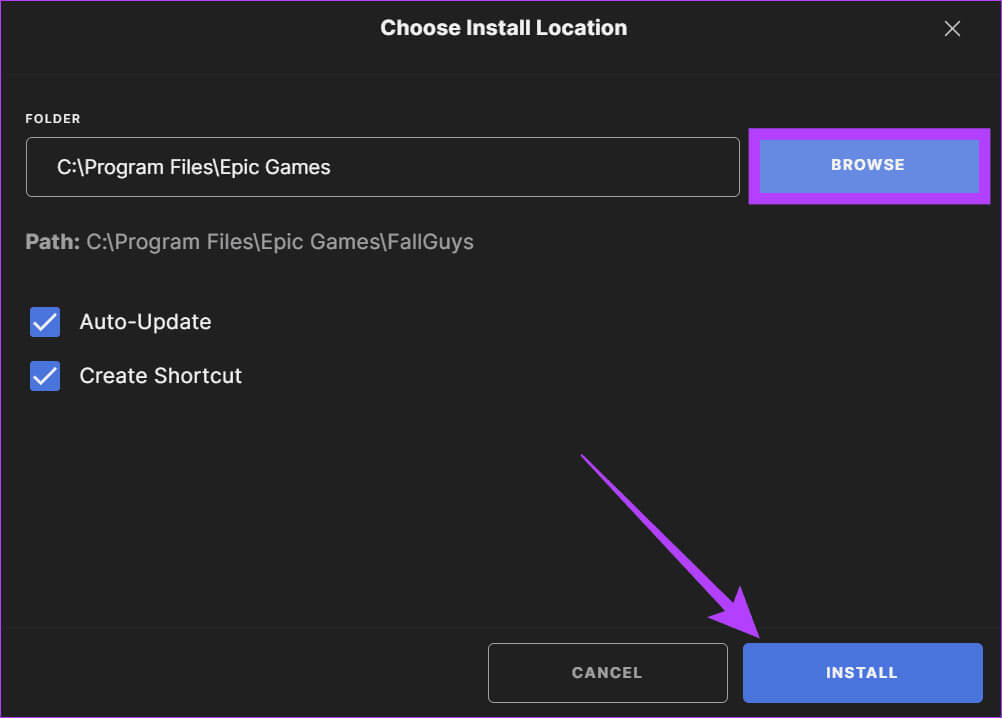 Choose-Browse كيفية تغيير موقع تثبيت Epic Games على Windows