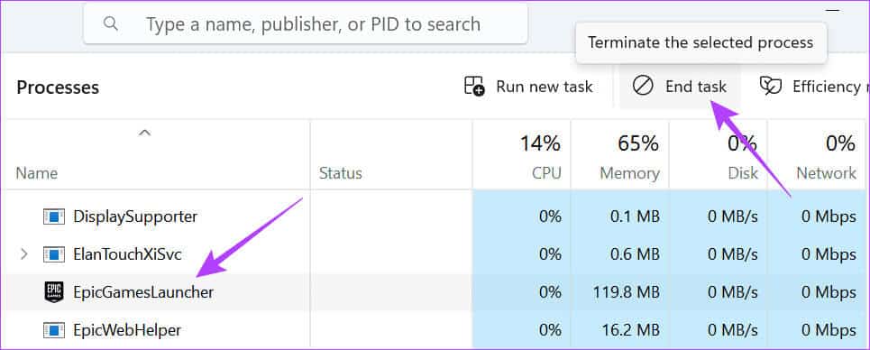 Choose-Epic-Games-Launcher-and-then-select-End-task-from-the-top كيفية تغيير موقع تثبيت Epic Games على Windows