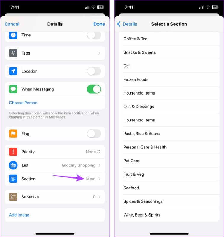 Choose-item-section كيفية إنشاء ومشاركة قائمة التسوق على iPhone