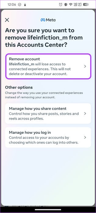 Choose-remove-account كيفية إلغاء ربط Instagram من Facebook