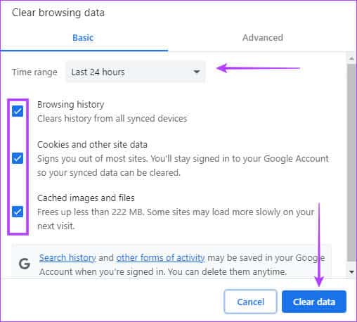 Clear-Chrome-browsing-data أهم 7 إصلاحات لخطأ Err_Cache_Miss على Google Chrome وFirefox