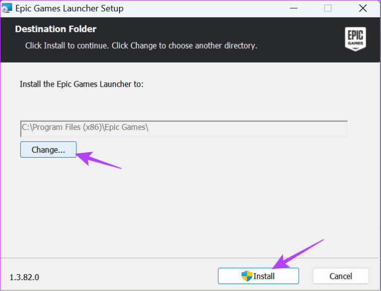 Click-Chnage-and-then-click-Install-768x587-1 كيفية تغيير موقع تثبيت Epic Games على Windows